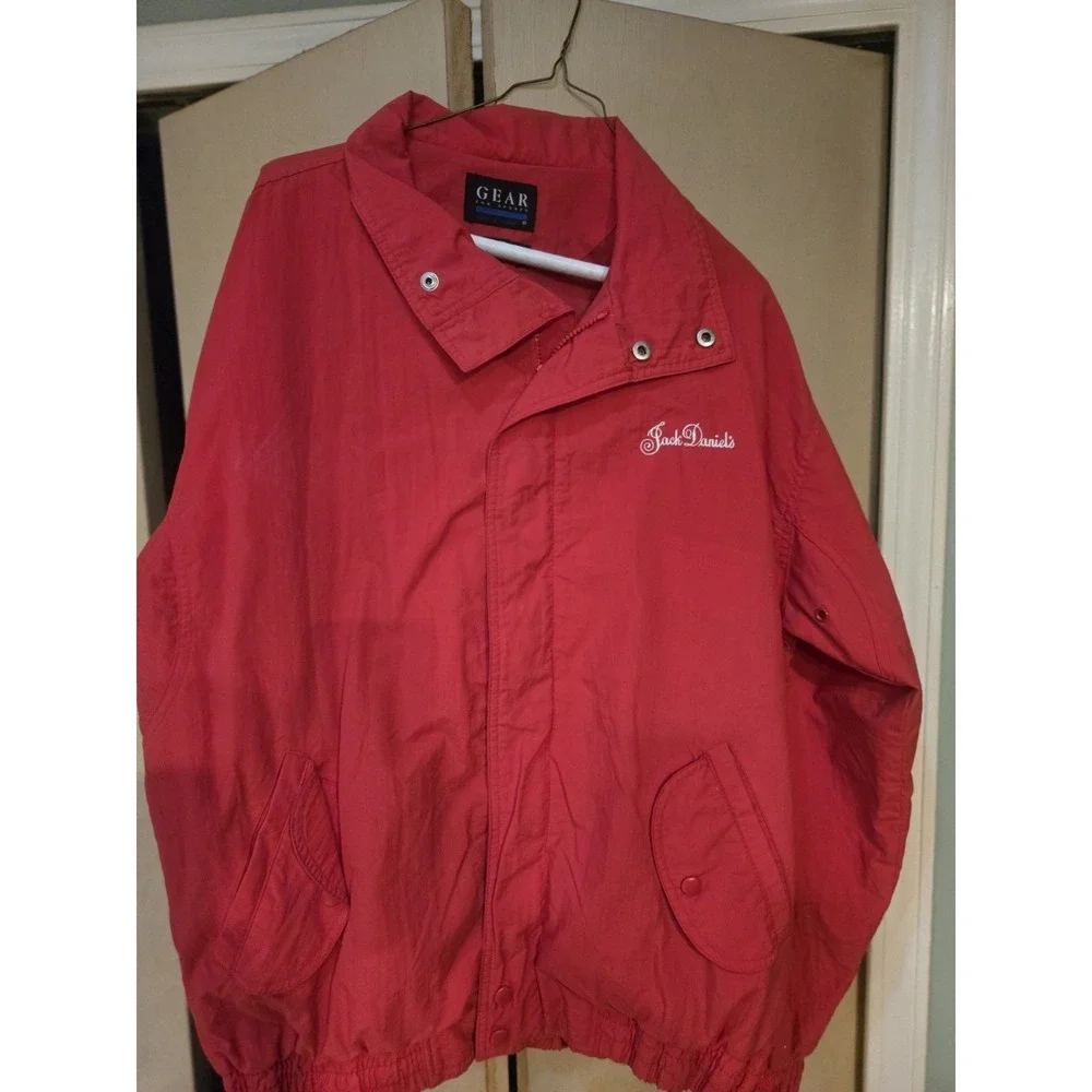 Vintage Jack Daniels Jacket Gear Red Mens Large Nylon Waterproof Windbreaker 90s